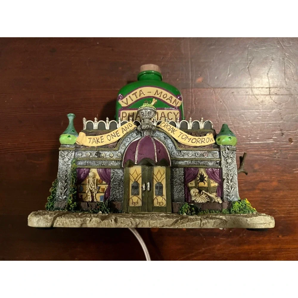 Munsters Hawthorne Village Vita Moan Pharmacy Lights Working Halloween‎ FLAW